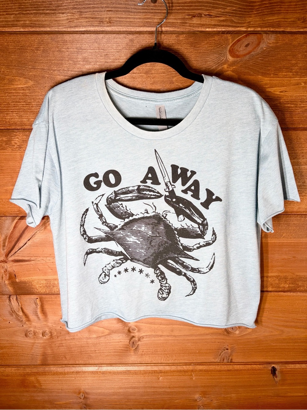 Go Away Crab Graphic Crop Tee - Light Blue Size Large 💕🖤
